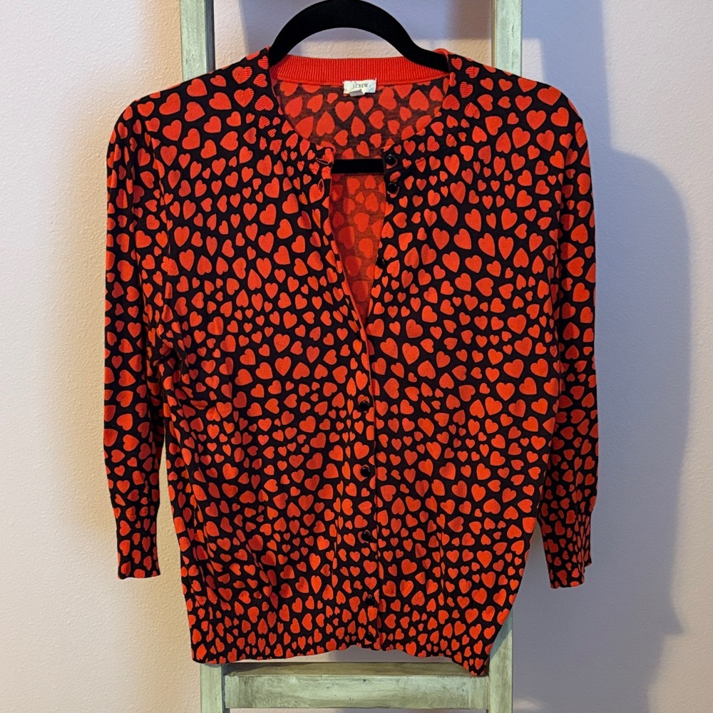 J. Crew Factory Red and Black Heart Cardigan